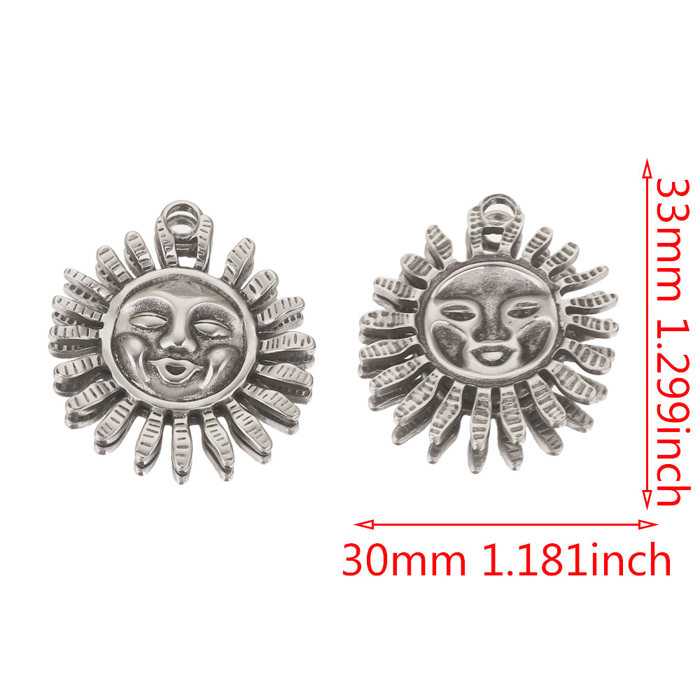 Silver color / 1 Piece Classic Retro Style Sun Shape Stainless Steel  Gold Color Women's Pendant Picture9